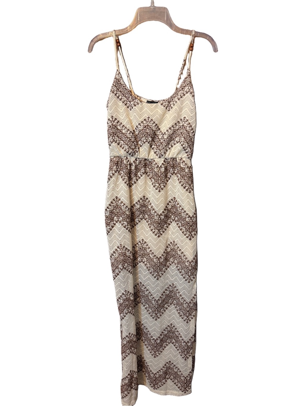 VENUS Summer Lightweight Cream and Brown Chevron Maxi Dress Size S